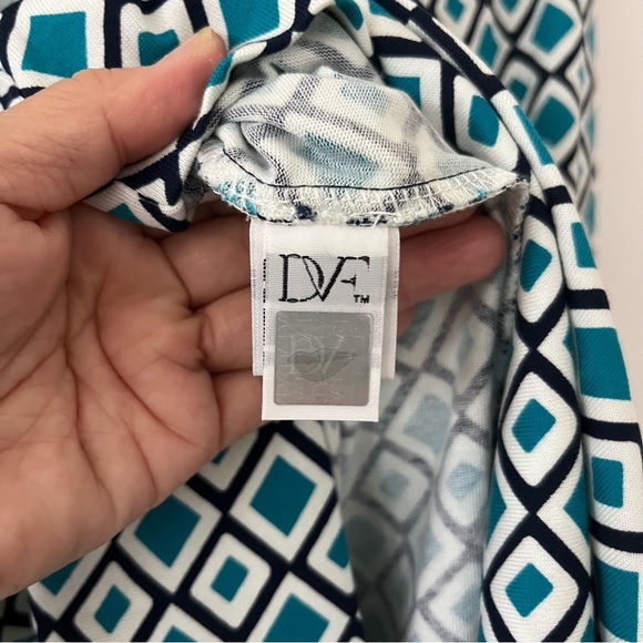 Diane von Furstenberg Diamond Print Sheath Dress Green White Black Cotton Silk 2 - Picture 5 of 9